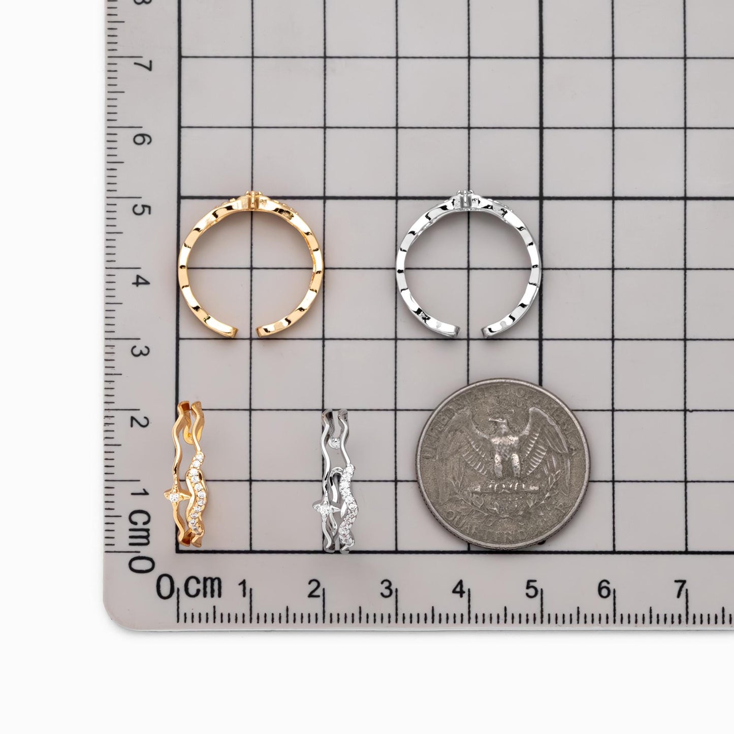 4pcs CZ Pave Gold/ Silver Cross Star Ring, Double Band Ring, Adjustable Ring, Minimalist Ring, Open Ring (JZ-010)