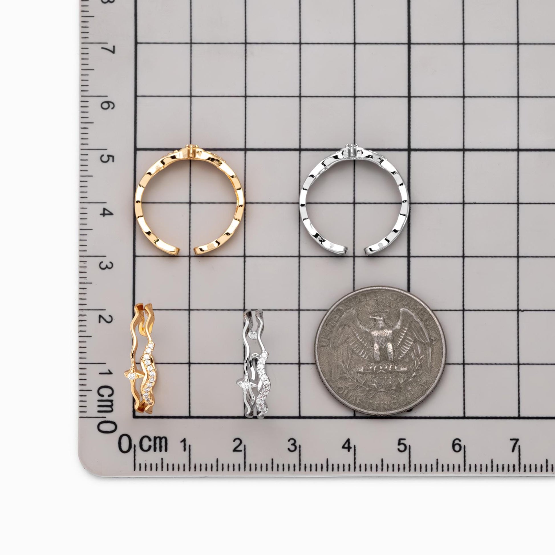 4pcs CZ Pave Gold/ Silver Cross Star Ring, Double Band Ring, Adjustable Ring, Minimalist Ring, Open Ring (JZ-010)