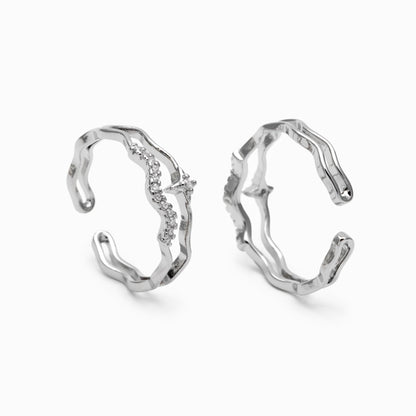 4pcs CZ Pave Gold/ Silver Cross Star Ring, Double Band Ring, Adjustable Ring, Minimalist Ring, Open Ring (JZ-010)