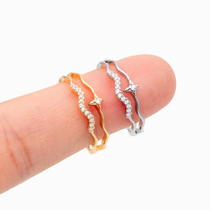 4pcs CZ Pave Gold/ Silver Cross Star Ring, Double Band Ring, Adjustable Ring, Minimalist Ring, Open Ring (JZ-010)