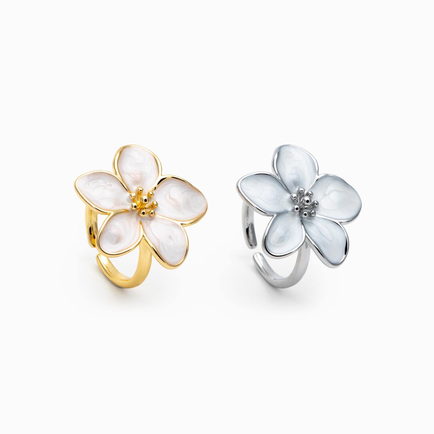 4pcs Gold/ Silver Enamel White Flower Ring, Everyday Ring, Dainty Rings, Adjustable Ring (#JZ-012)