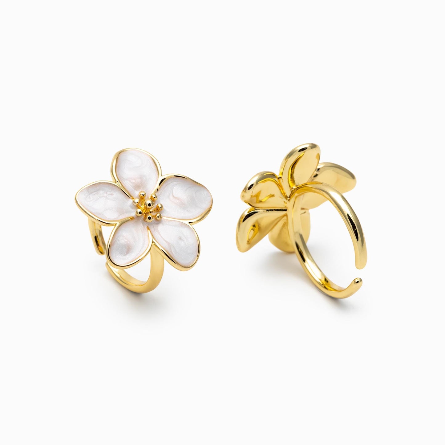 4pcs Gold/ Silver Enamel White Flower Ring, Everyday Ring, Dainty Rings, Adjustable Ring (#JZ-012)