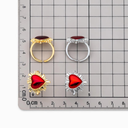 4pcs Gold/ Silver Red Heart Ring, Everyday Ring, Dainty Rings, Adjustable Ring (#JZ-013)