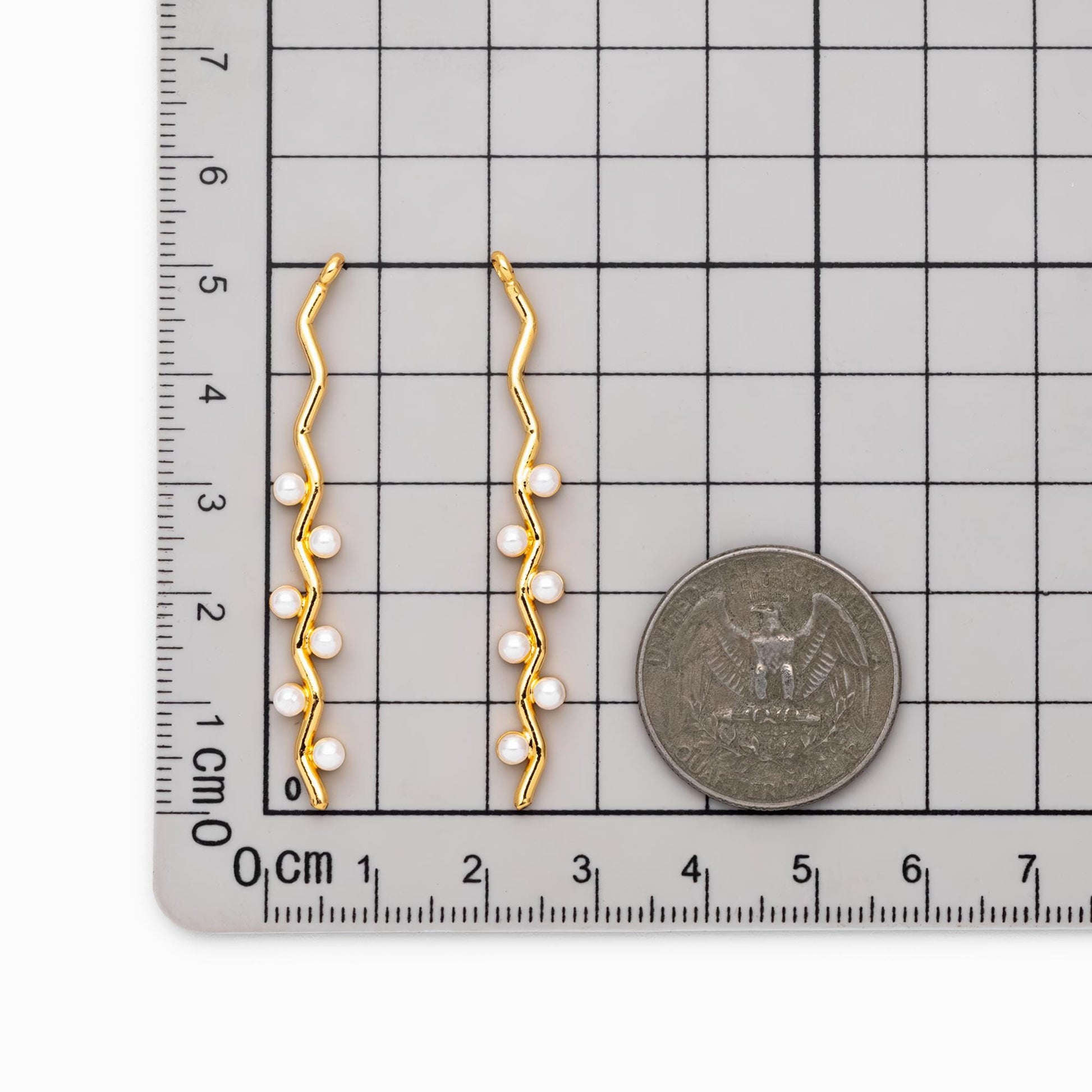 4pcs Faux Pearl Pave Gold Bar Charms 50mm, 18K Gold plated Brass Wire Pendants (GB-995)