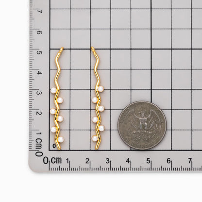 4pcs Faux Pearl Pave Gold Bar Charms 50mm, 18K Gold plated Brass Wire Pendants (GB-995)