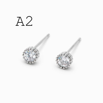 10pcs CZ Pave Gold/ Silver Round/ Triangle/ Rhombus/ Heart Earrings, Dainty Geometric Stud Earrings (GB-4743)