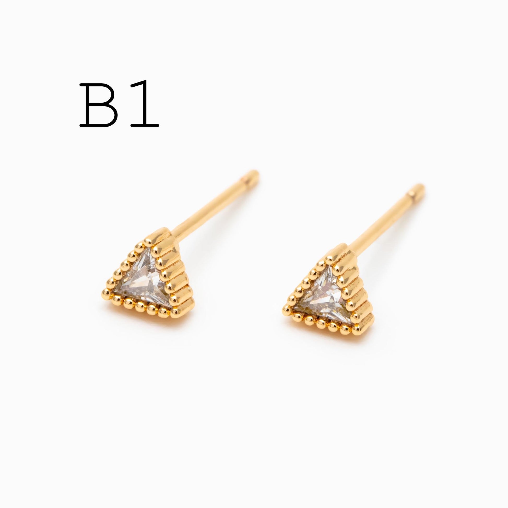 10pcs CZ Pave Gold/ Silver Round/ Triangle/ Rhombus/ Heart Earrings, Dainty Geometric Stud Earrings (GB-4743)