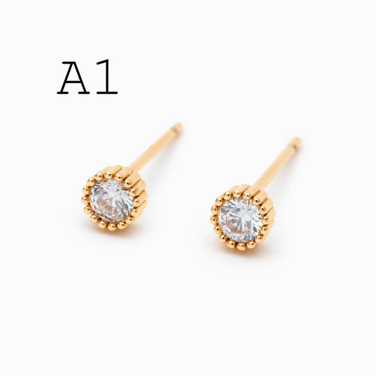 10pcs CZ Pave Gold/ Silver Round/ Triangle/ Rhombus/ Heart Earrings, Dainty Geometric Stud Earrings (GB-4743)