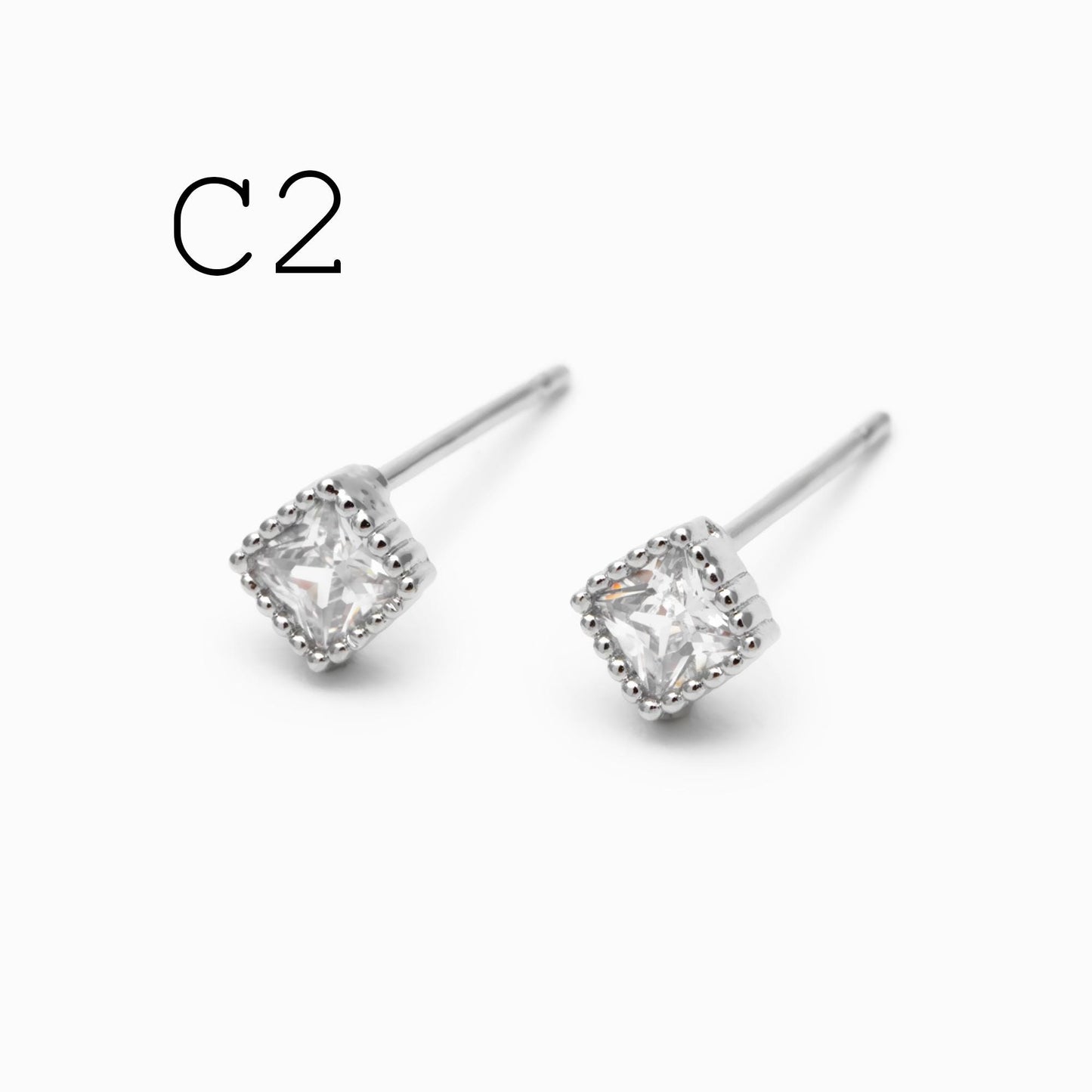 10pcs CZ Pave Gold/ Silver Round/ Triangle/ Rhombus/ Heart Earrings, Dainty Geometric Stud Earrings (GB-4743)