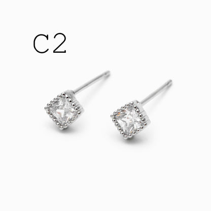 10pcs CZ Pave Gold/ Silver Round/ Triangle/ Rhombus/ Heart Earrings, Dainty Geometric Stud Earrings (GB-4743)