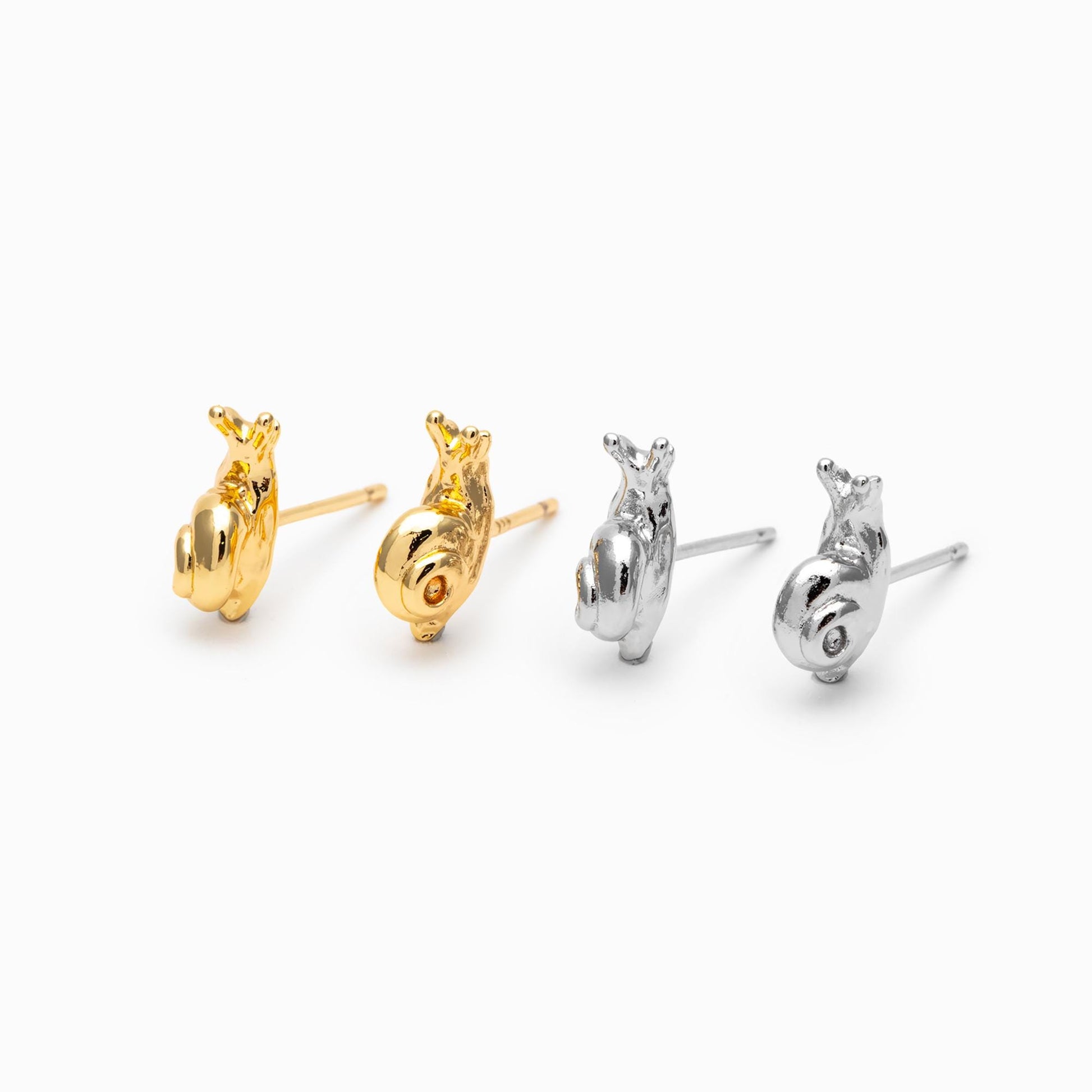 10pcs Gold/ Silver Snail Earrings, Real Gold/ Rhodium Plated Brass, Cute Stud Earrings (#GB-4757)