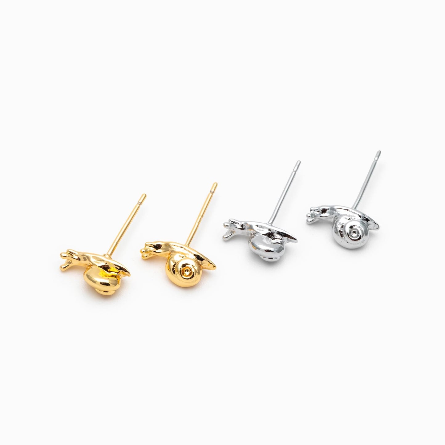 10pcs Gold/ Silver Snail Earrings, Real Gold/ Rhodium Plated Brass, Cute Stud Earrings (#GB-4757)