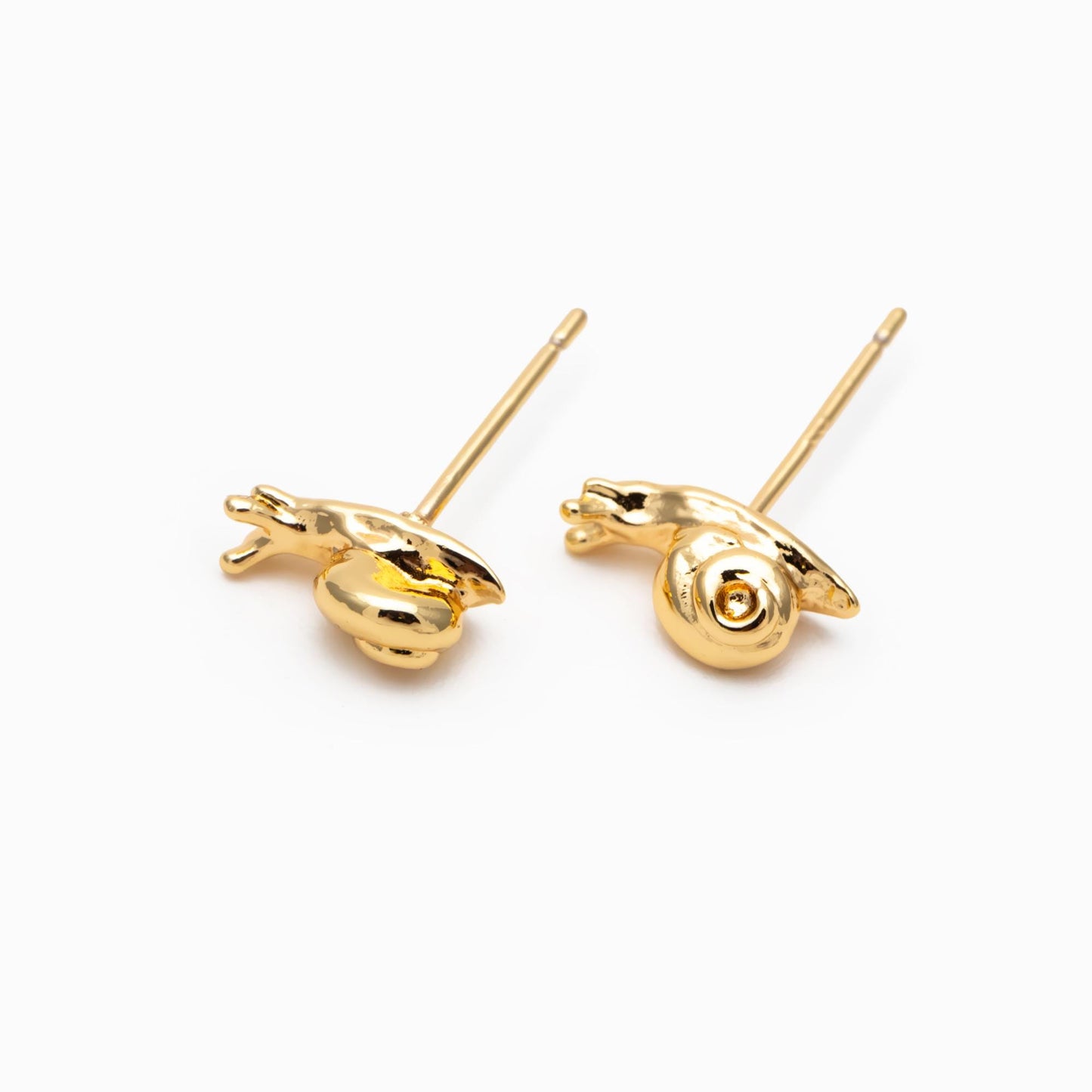 10pcs Gold/ Silver Snail Earrings, Real Gold/ Rhodium Plated Brass, Cute Stud Earrings (#GB-4757)