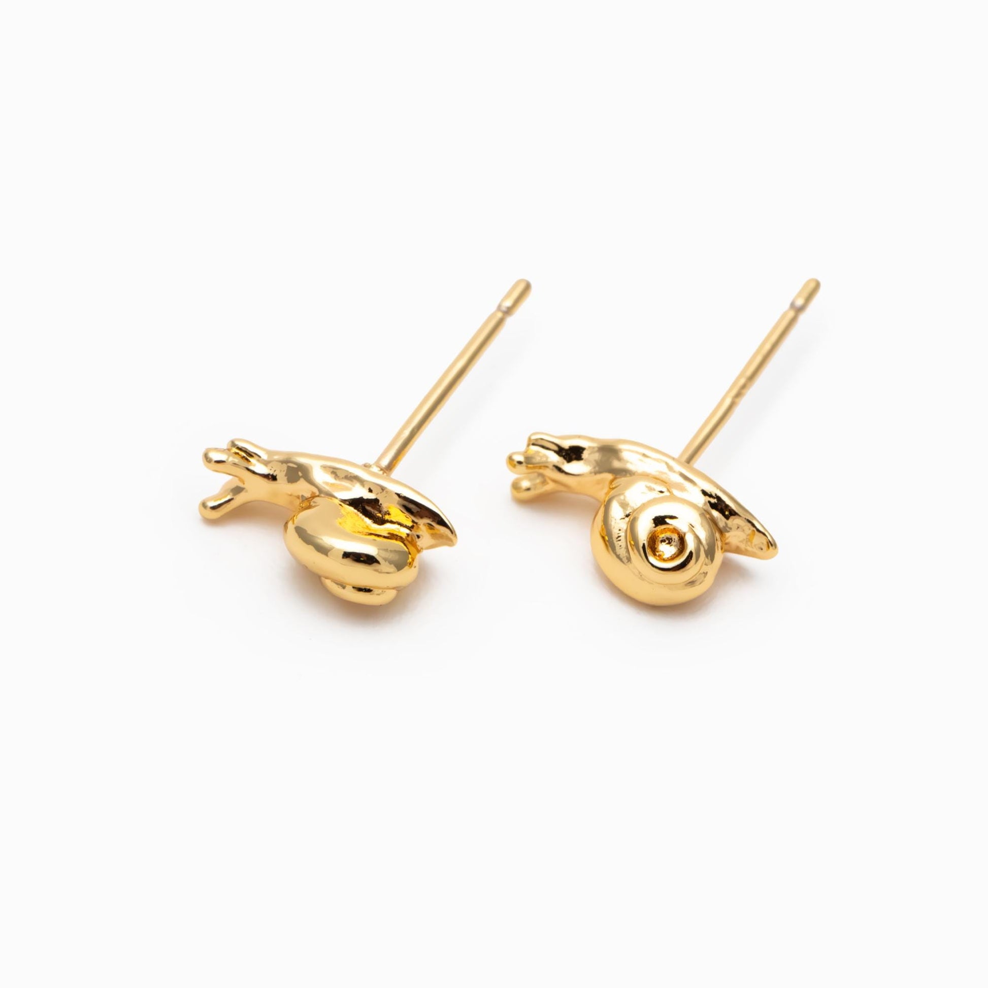 10pcs Gold/ Silver Snail Earrings, Real Gold/ Rhodium Plated Brass, Cute Stud Earrings (#GB-4757)