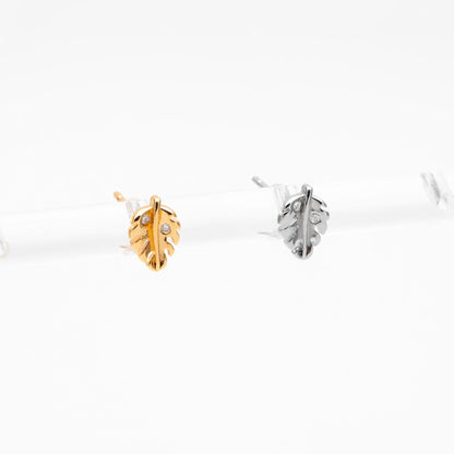 10pcs CZ Pave Gold/ Silver Leaf Earrings, 18K Real Gold/ Rhodium Plated Brass, Dainty Stud Earrings (GB-4759)
