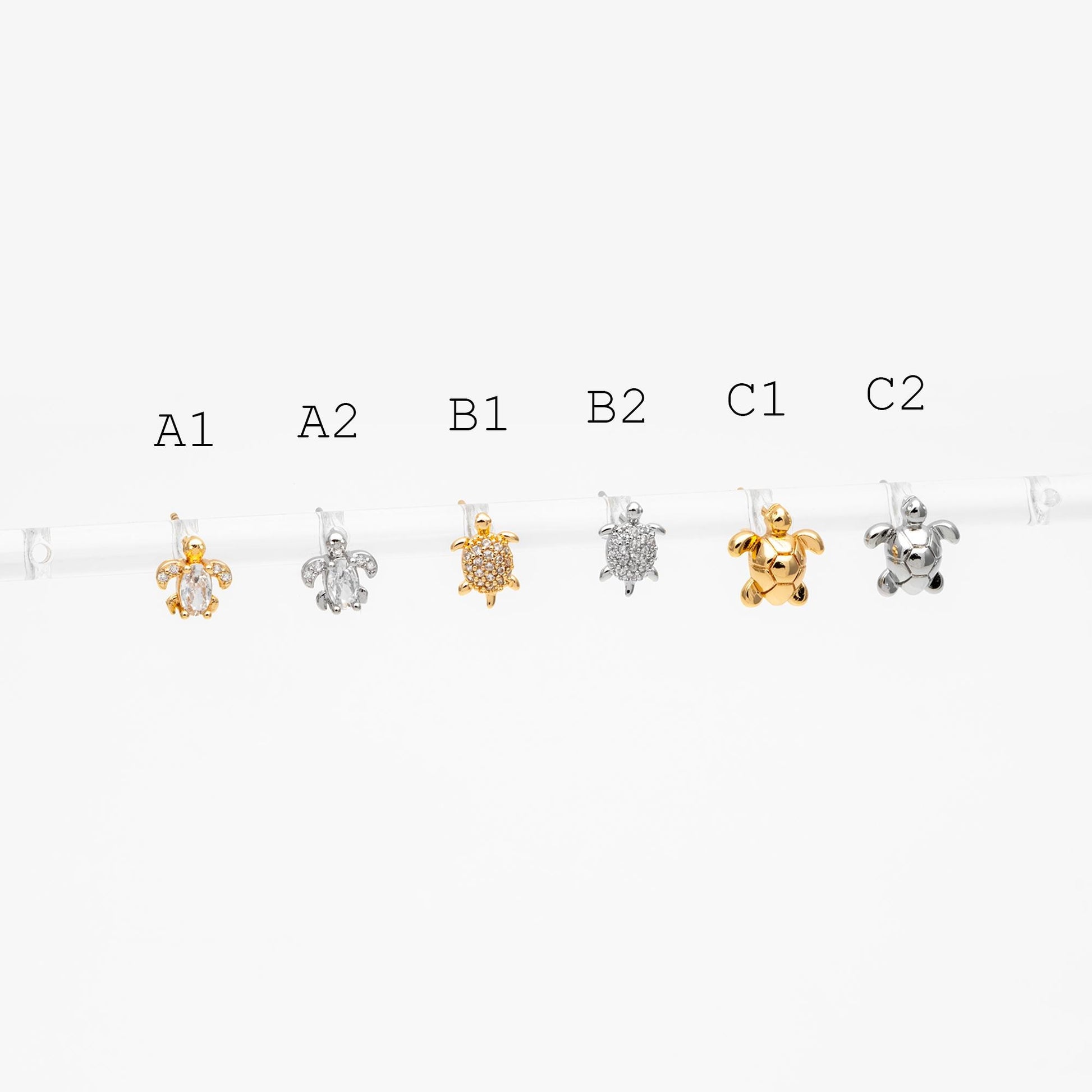10pcs CZ Pave Gold/ Silver Tone Turtle Earrings, Gold/ Rhodium Plated Brass, Minimalist Stud Earrings (GB-3845)