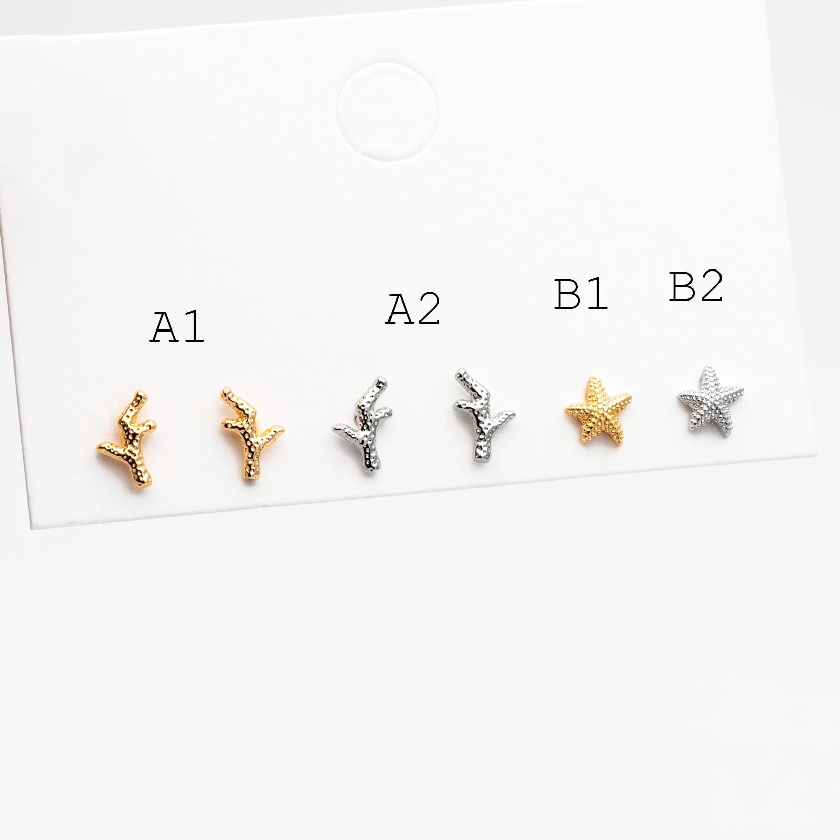 10pcs Gold/ Silver Coral Starfish Stud Earrings, Ocean Stud Earrings (#GB-4761)
