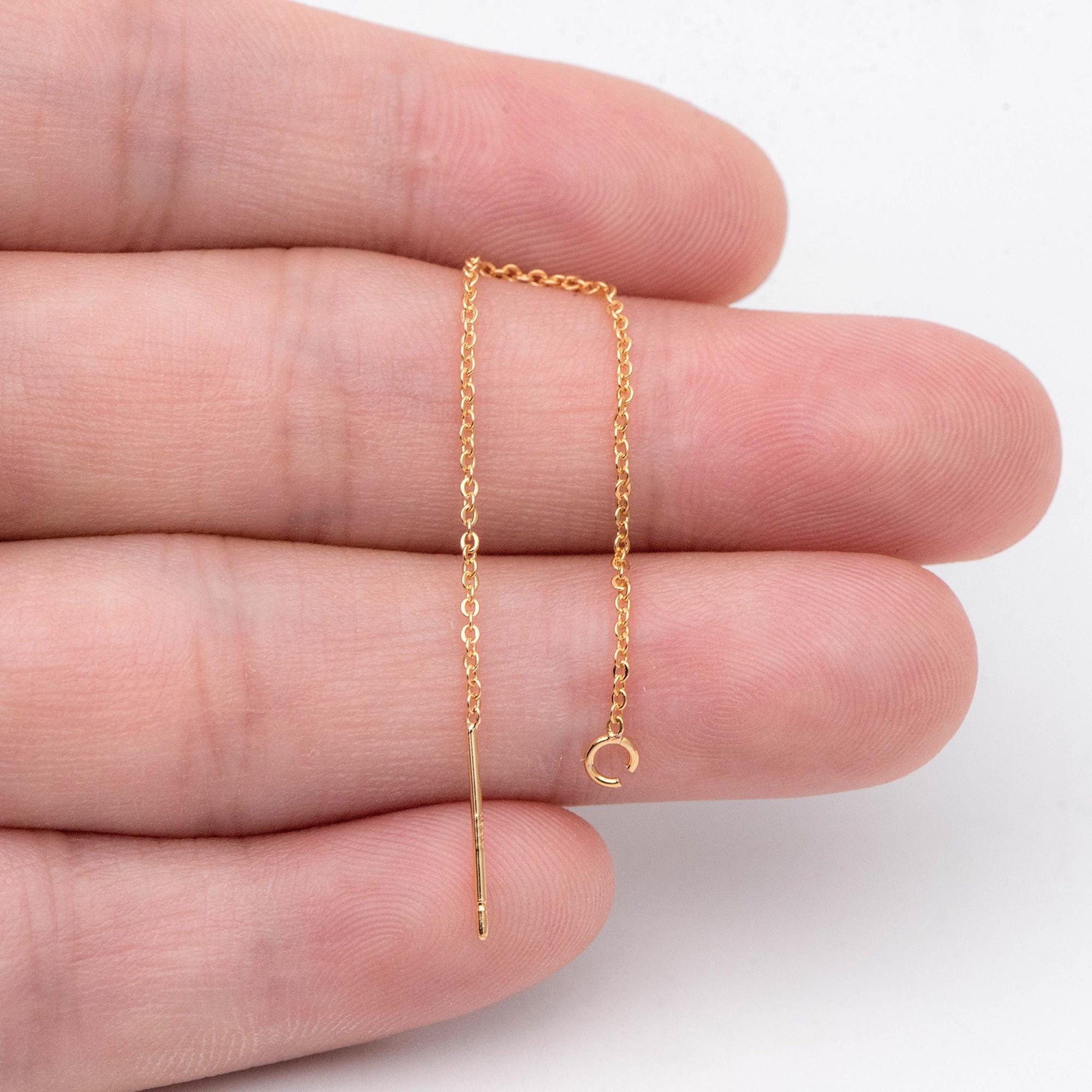 10pcs Gold Threader Earrings, 1.1mm Cable Chain Earwire Thread, Earring Supply Findings Wholesale, Totally 85mm Long (GB-2020)