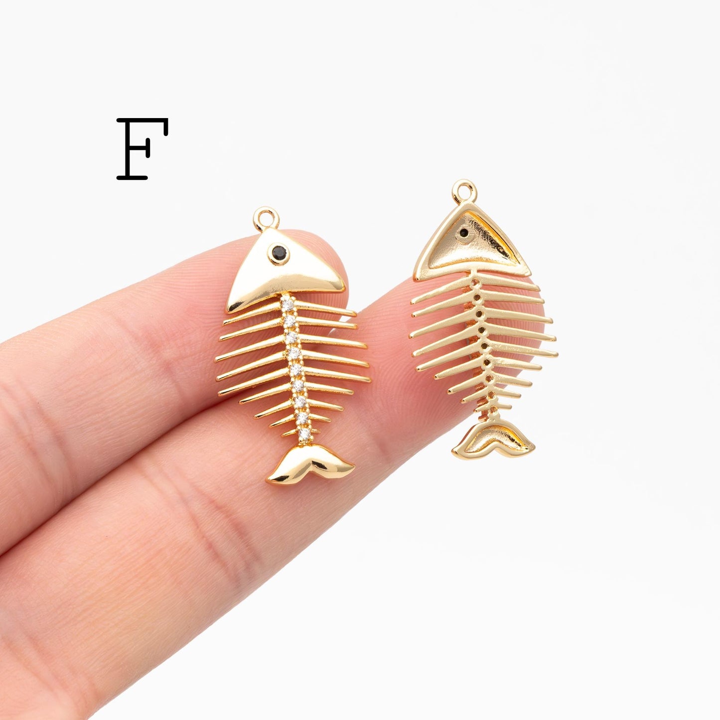 4pcs Gold/ Silver Tone Fishbone Charm, Gold/ Rhodium Plated Brass Fishbone Pendant, Skeleton Pendant (GB-2936)