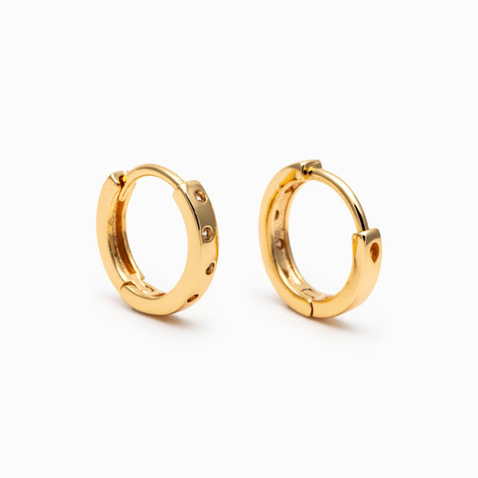 4pcs CZ Pave Gold/ Silver Hoop Earrings, 11mm, 18K Real Gold/ Rhodium plated Brass, Dainty Huggie Earrings, Minimalist Earrings (GB-4732)