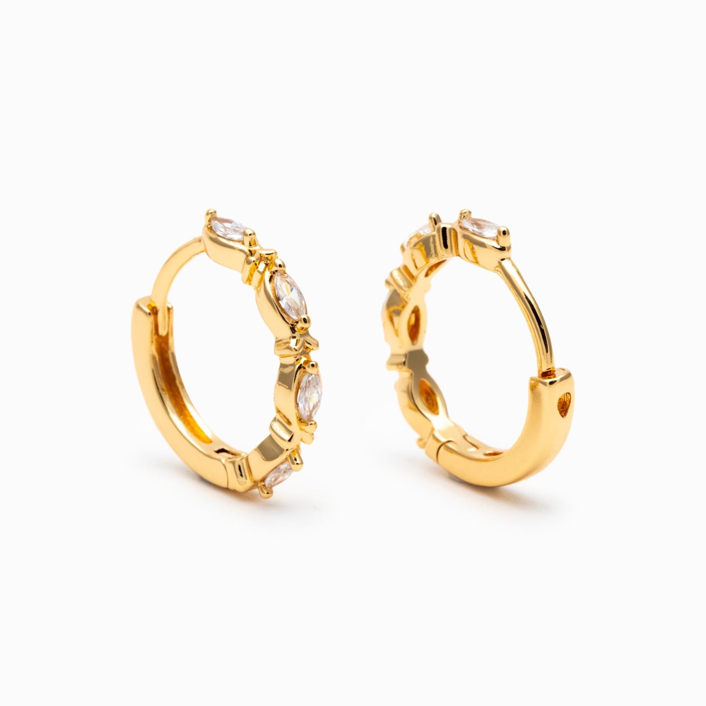 4pcs CZ Pave Gold/ Silver Hoop Earrings, 15mm, 18K Real Gold/ Rhodium plated Brass, Dainty Huggie Earrings, Minimalist Earrings (GB-4733)