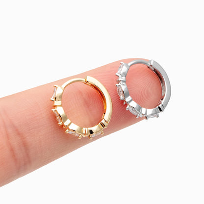 4pcs CZ Pave Gold/ Silver Hoop Earrings, 15mm, 18K Real Gold/ Rhodium plated Brass, Dainty Huggie Earrings, Minimalist Earrings (GB-4733)