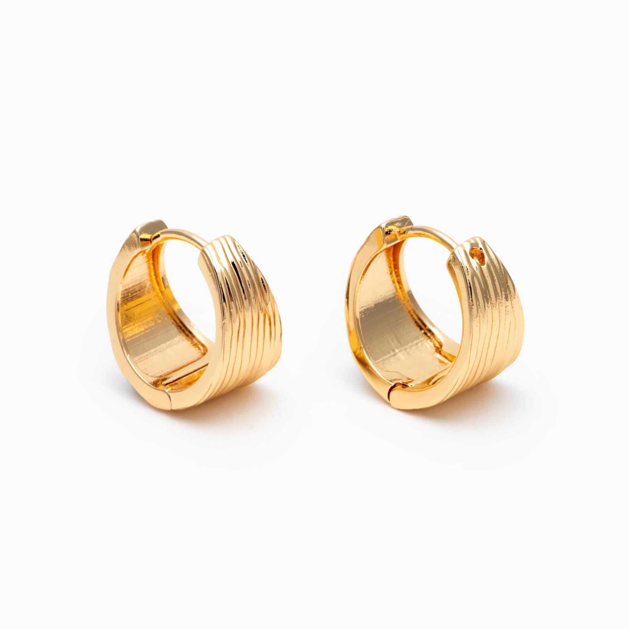 4pcs Gold/ Silver Tone Circle Hoop Earrings, 18K Gold/ Rhodium plated Brass, Chunky Huggie Earrings (GB-4738)