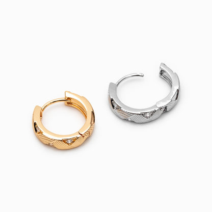 4pcs CZ Pave Gold/ Silver Hoop Earrings, 14mm, 18K Real Gold/ Rhodium plated Brass, Dainty Huggie Earrings, Minimalist Earrings (GB-4740)