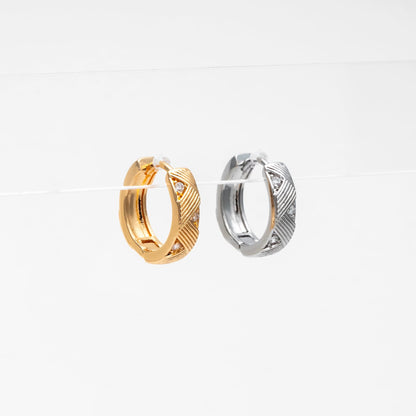 4pcs CZ Pave Gold/ Silver Hoop Earrings, 14mm, 18K Real Gold/ Rhodium plated Brass, Dainty Huggie Earrings, Minimalist Earrings (GB-4740)