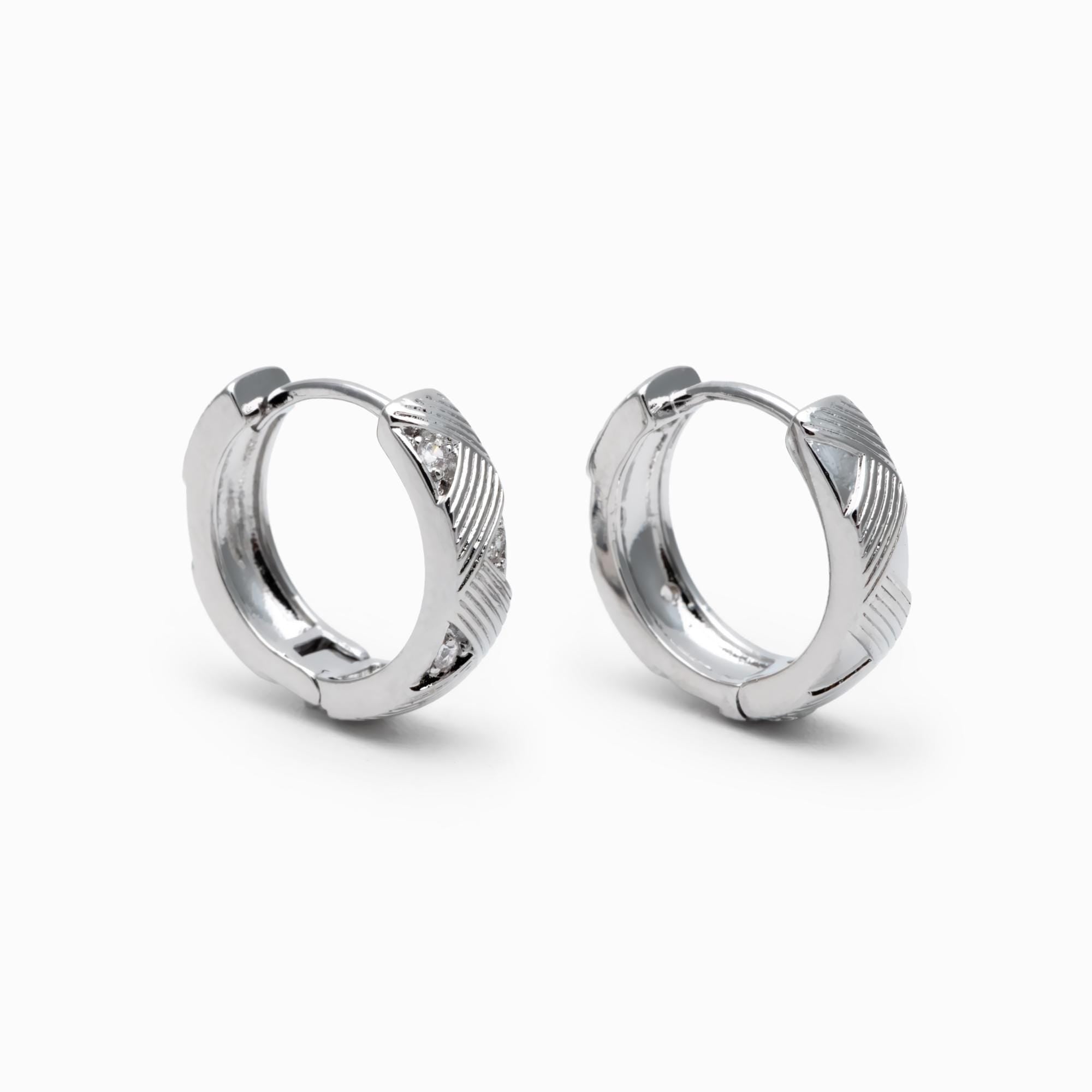 4pcs CZ Pave Gold/ Silver Hoop Earrings, 14mm, 18K Real Gold/ Rhodium plated Brass, Dainty Huggie Earrings, Minimalist Earrings (GB-4740)