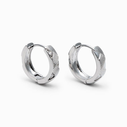 4pcs CZ Pave Gold/ Silver Hoop Earrings, 14mm, 18K Real Gold/ Rhodium plated Brass, Dainty Huggie Earrings, Minimalist Earrings (GB-4740)