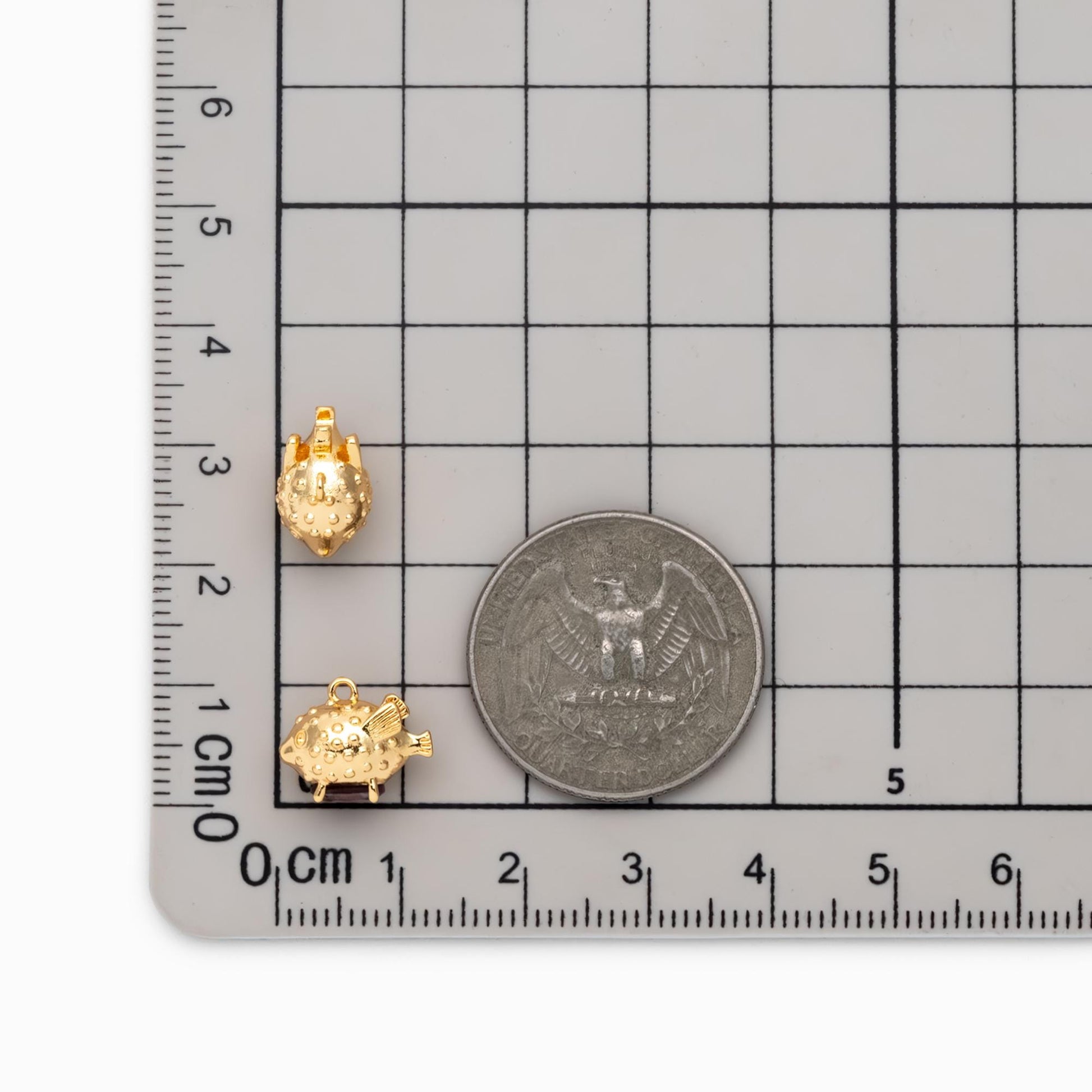 4pcs Purple CZ Pave Gold Globefish Charms, Gold Plated Brass, Fish Pendants (GB-4745)