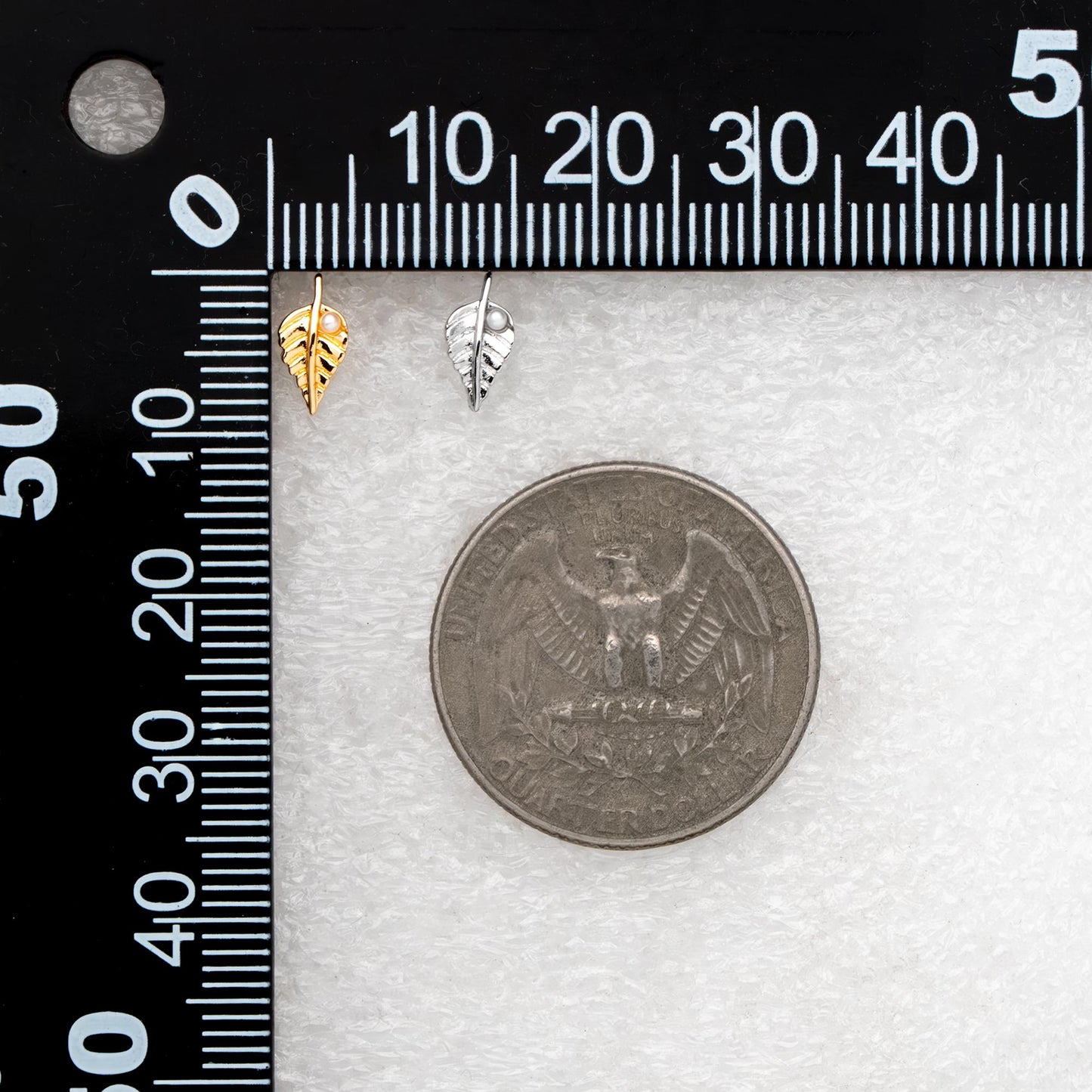 10pcs Faux Pearl Pave Gold/ Silver Leaf Earrings, 18K Real Gold/ Rhodium Plated Brass, Dainty Stud Earrings (GB-4748)