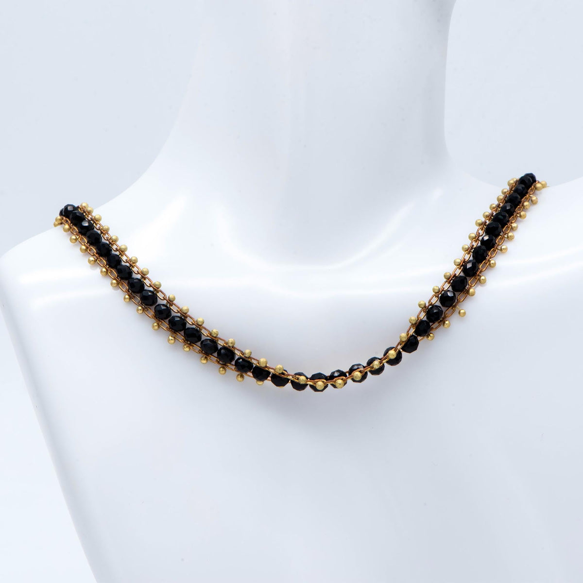 Crystal Glass Bead Chain 7mm, Unplated Brass Designer Chain, Green/ Black (#LK-032)/ 1 Meter=3.3ft
