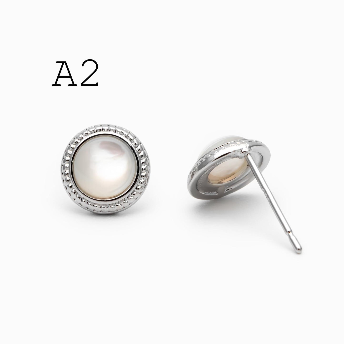 4pcs Shell Pave Round/ Square/ Heart/ Oval Earrings, Gold Plated Brass Geometric Stud Earrings (#GB-4214)
