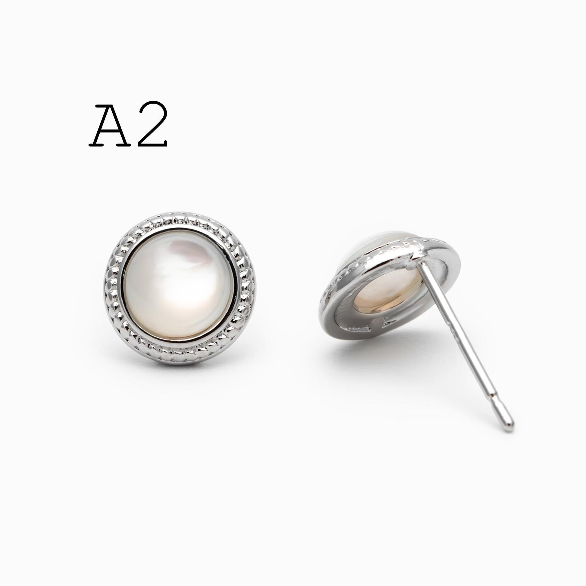 4pcs Shell Pave Round/ Square/ Heart/ Oval Earrings, Gold Plated Brass Geometric Stud Earrings (#GB-4214)