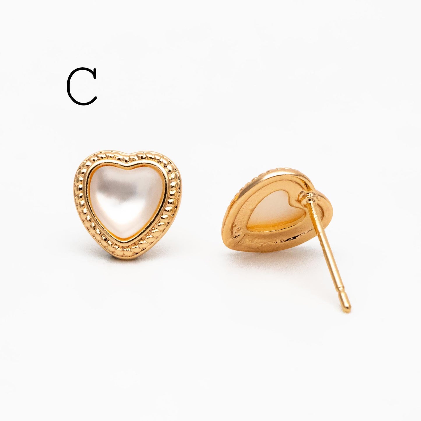 4pcs Shell Pave Round/ Square/ Heart/ Oval Earrings, Gold Plated Brass Geometric Stud Earrings (#GB-4214)