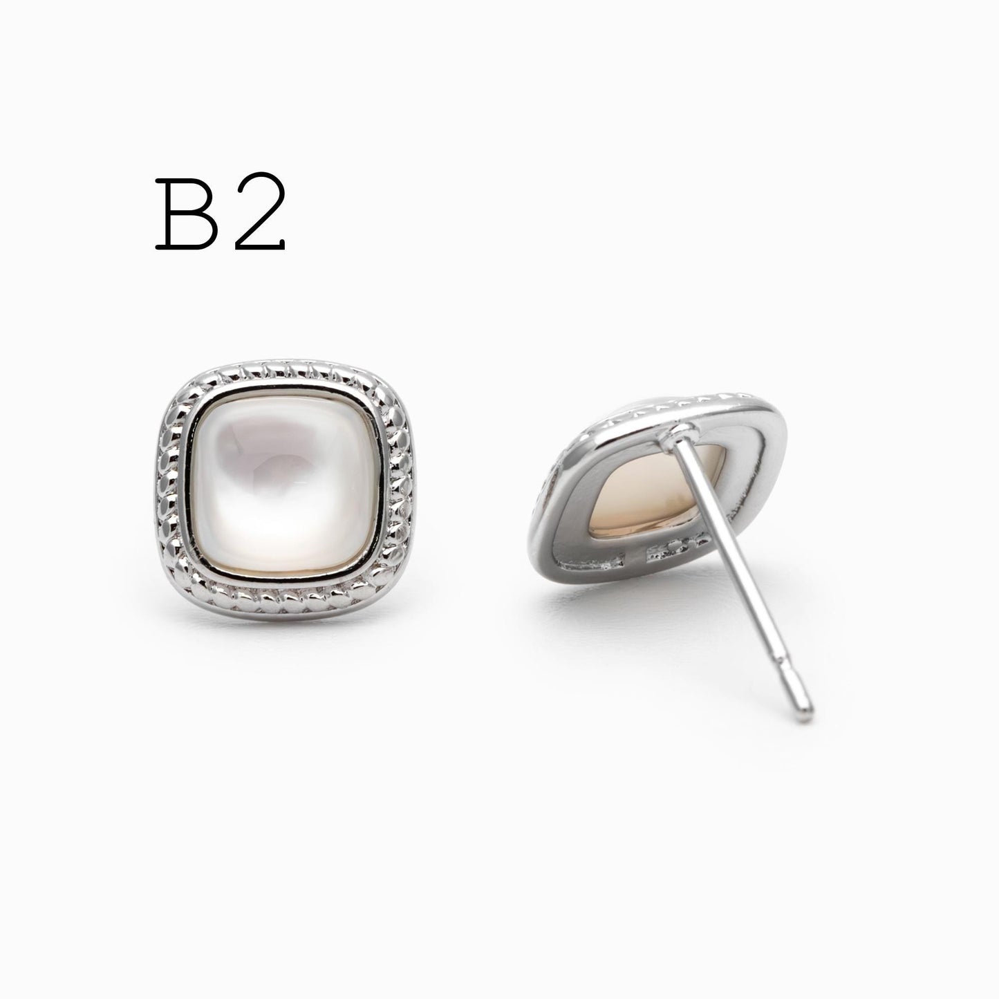 4pcs Shell Pave Round/ Square/ Heart/ Oval Earrings, Gold Plated Brass Geometric Stud Earrings (#GB-4214)