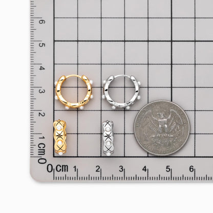 4pcs Faux Pearl Hoop Earrings, 18K Gold/ Rhodium plated Brass, Dainty Circle Huggies (GB-4749)