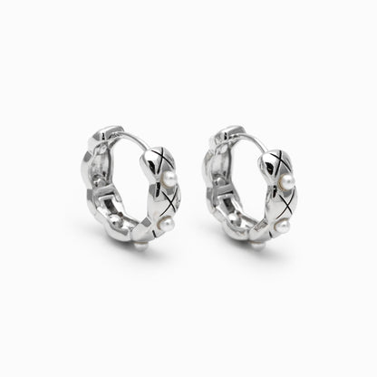 4pcs Faux Pearl Hoop Earrings, 18K Gold/ Rhodium plated Brass, Dainty Circle Huggies (GB-4749)