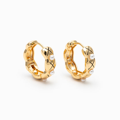 4pcs Faux Pearl Hoop Earrings, 18K Gold/ Rhodium plated Brass, Dainty Circle Huggies (GB-4749)