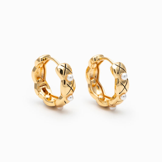 4pcs Faux Pearl Hoop Earrings, 18K Gold/ Rhodium plated Brass, Dainty Circle Huggies (GB-4749)