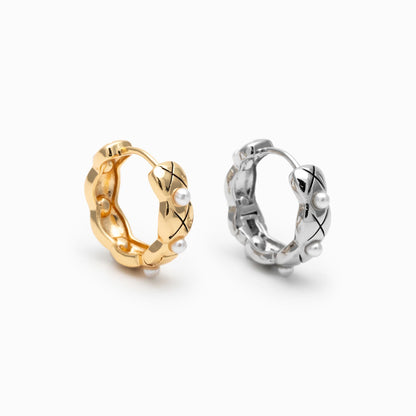 4pcs Faux Pearl Hoop Earrings, 18K Gold/ Rhodium plated Brass, Dainty Circle Huggies (GB-4749)