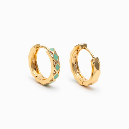 4pcs Mint Enamel Circle Hoop Earrings, 18K Gold/ Rhodium plated Brass, CZ Pave Minimalist Huggies (GB-4750)