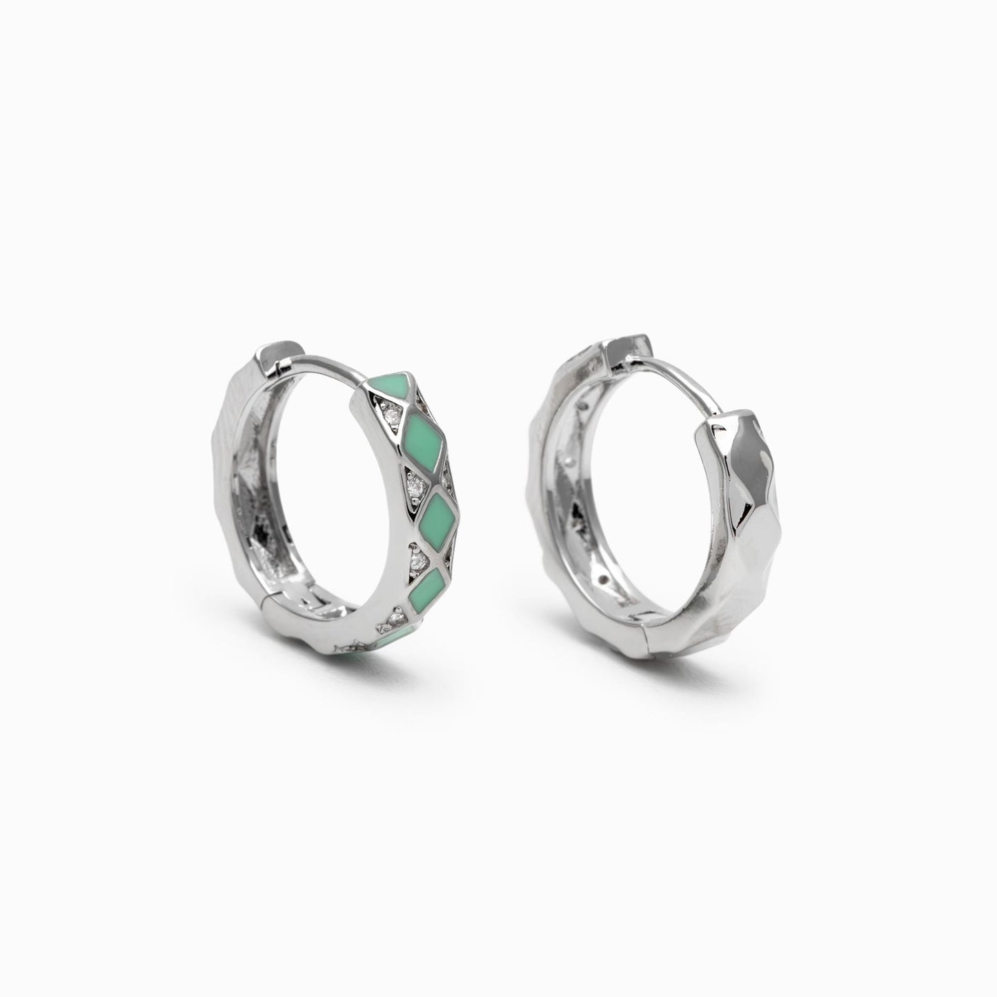 4pcs Mint Enamel Circle Hoop Earrings, 18K Gold/ Rhodium plated Brass, CZ Pave Minimalist Huggies (GB-4750)