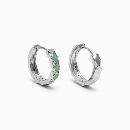 4pcs Mint Enamel Circle Hoop Earrings, 18K Gold/ Rhodium plated Brass, CZ Pave Minimalist Huggies (GB-4750)