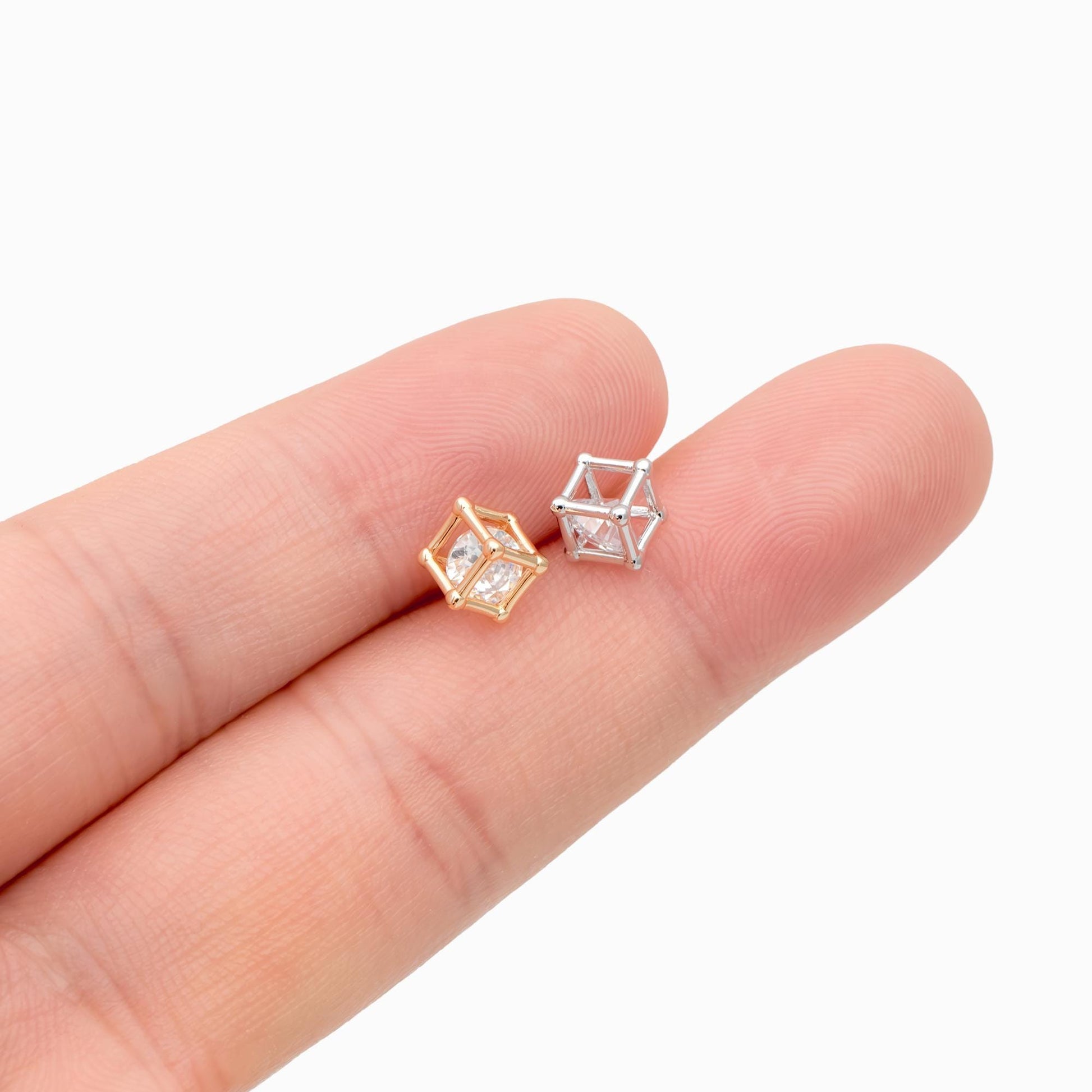 10pcs Gold/ Silver "Diamond" Earrings, Cube Minimalist Stud Earrings (GB-4752)