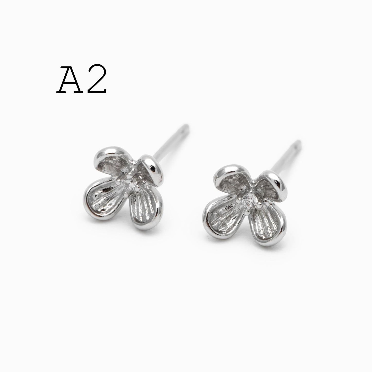 10pcs CZ Pave Flower/ Ladybug Earrings, Gold/ Rhodium plated Brass Dainty Stud Earrings (GB-4765)
