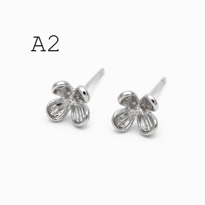 10pcs CZ Pave Flower/ Ladybug Earrings, Gold/ Rhodium plated Brass Dainty Stud Earrings (GB-4765)
