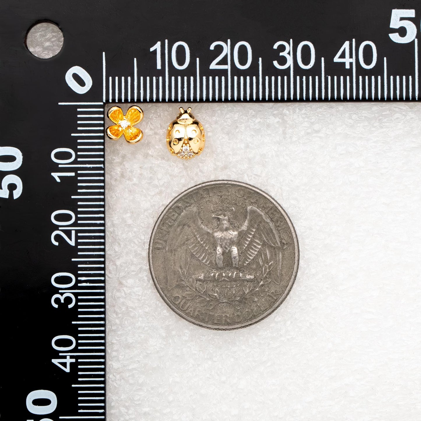 10pcs CZ Pave Flower/ Ladybug Earrings, Gold/ Rhodium plated Brass Dainty Stud Earrings (GB-4765)